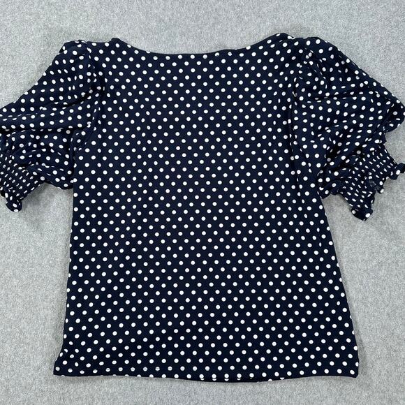 CeCe Square Neck Polka Dot Blouse Women's Medium Navy Blue/White Short Sleeve - Picture 8 of 8